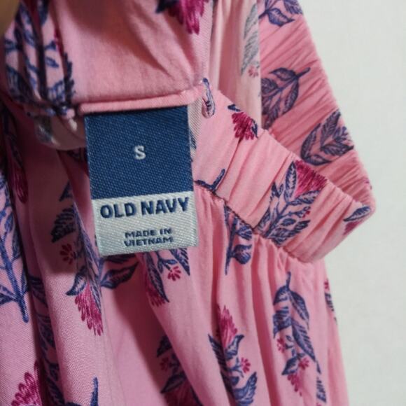 Old Navy Sleeveless Tie-Back Cutout Maxi Swing Pink Posie Dress Boho Size S - Picture 8 of 11